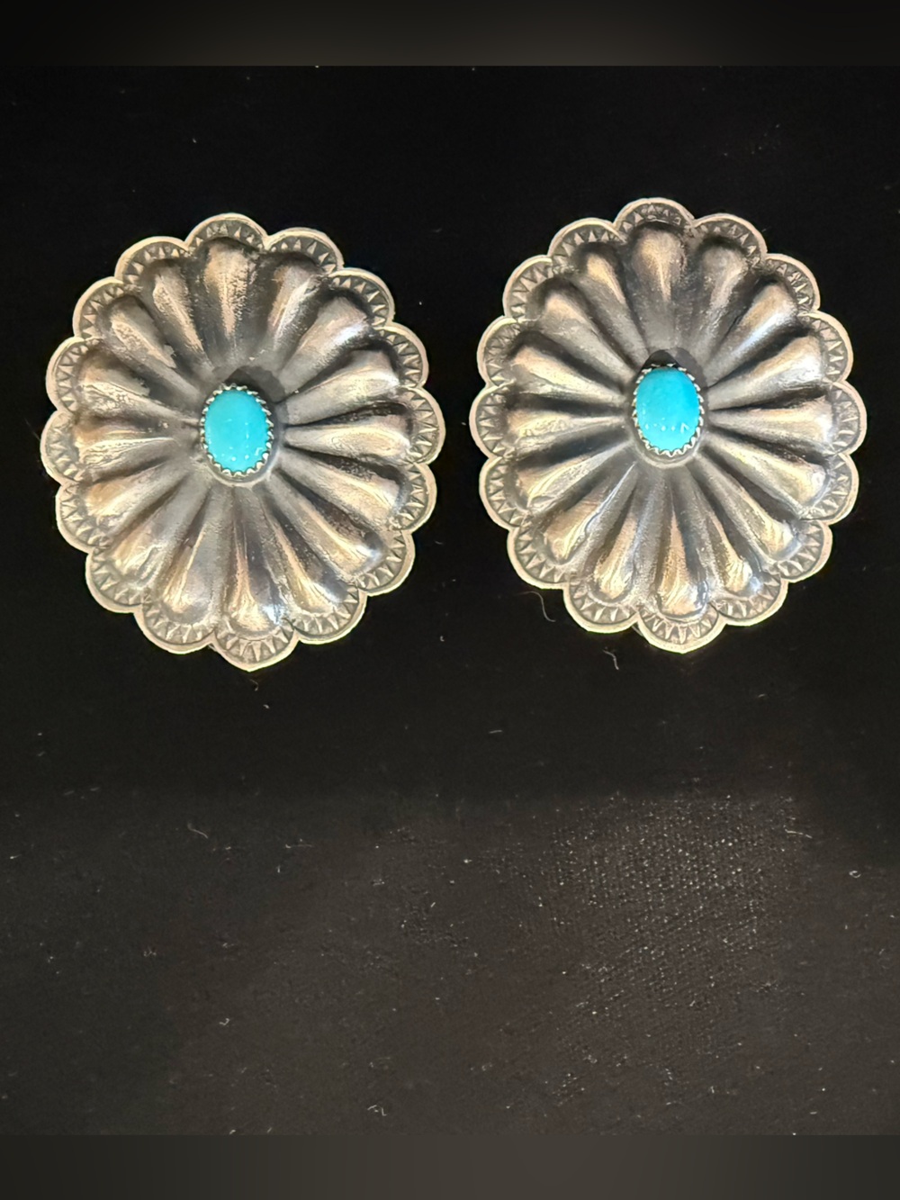 Turquoise Center Silver Concho Earrings - Women Jewelry Earrings